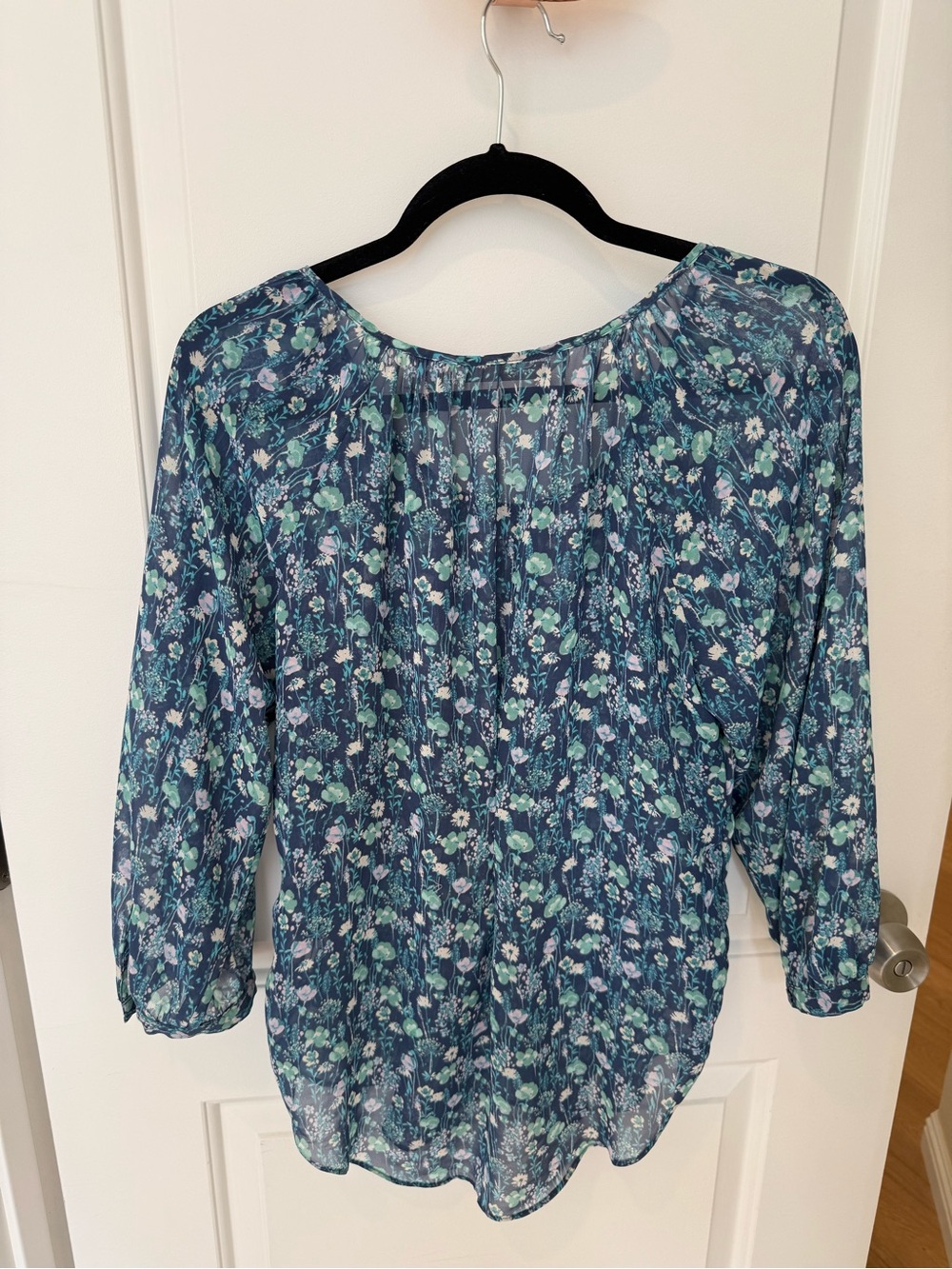 LC Lauren Conrad Navy Blue Floral Peasant Blouse